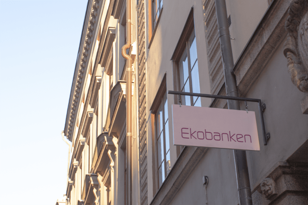 Ekobankens skylt i Gamla Stan