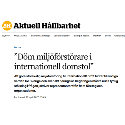 Debattartikel i Aktuell Hållbarhet om Ecocide