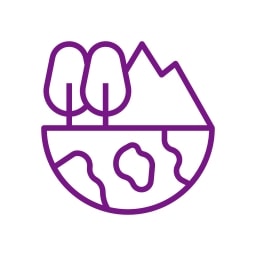 Illustration på jordklotet med träd och berg.