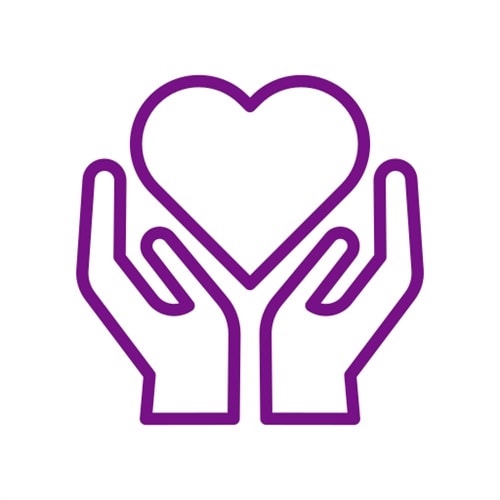 Illustration i lila som föreställer två händer hållandes ett hjärta.