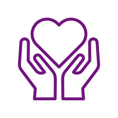 Illustration i lila som föreställer två händer hållandes ett hjärta.