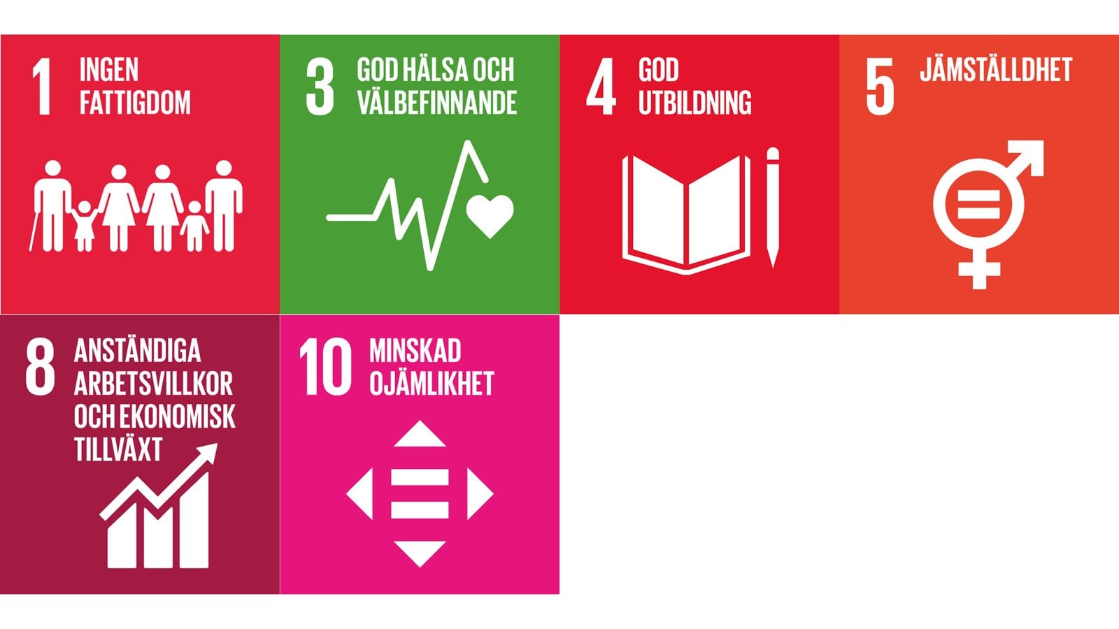 SDG:er 1, 3, 4, 5, 8, 10